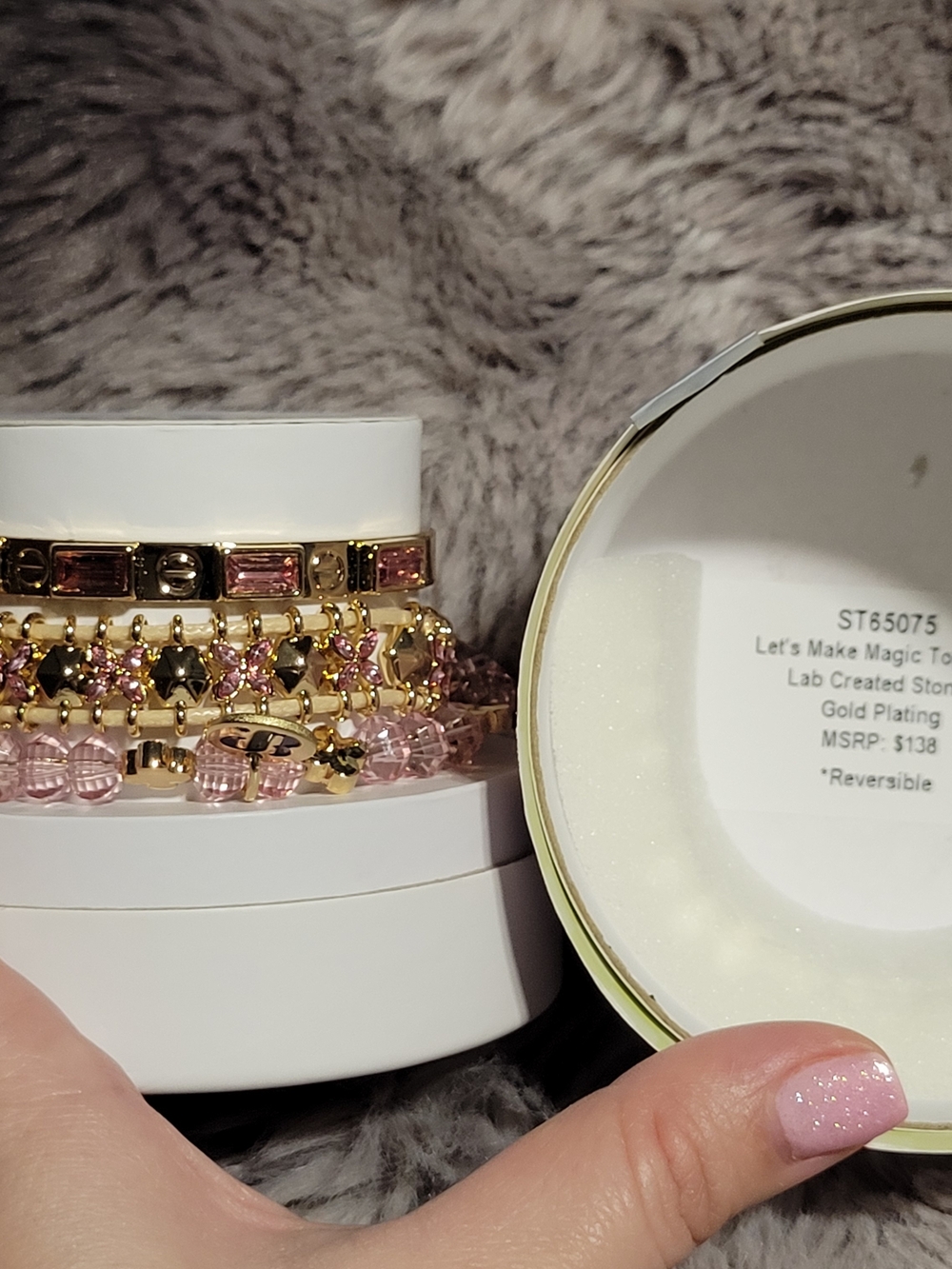 Gold-Plated Pink Crystal Stackable Bracelet Set